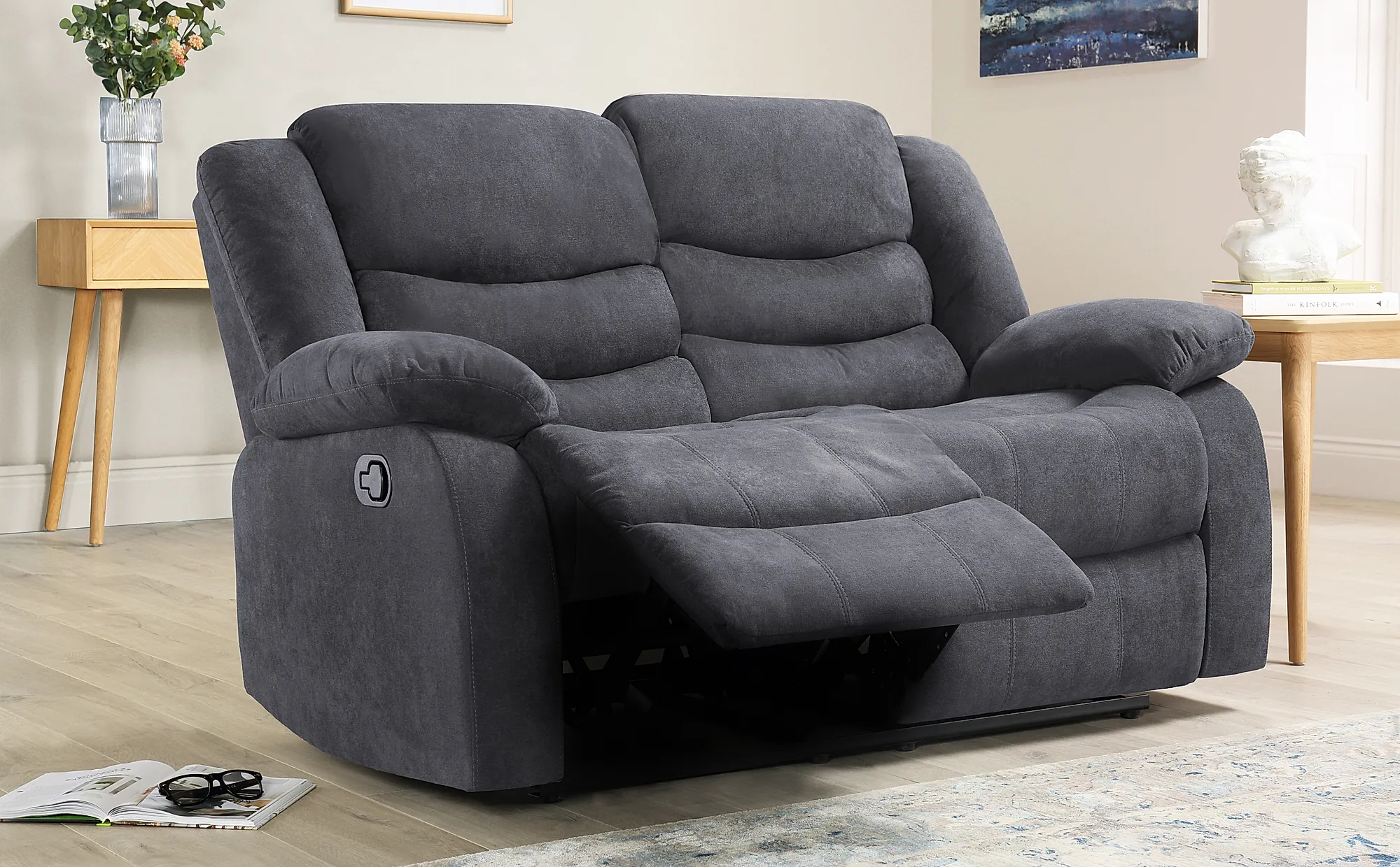 SILVER GREY Luxury Soft Fabric Material Reclining 2 Seater Sofa 2 Armchairs Recliner Sofa Suite SUFFOLK 2+1+1 